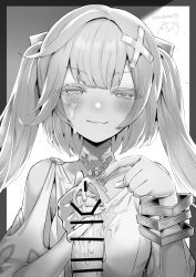 cum cum_on_face faruzan_(genshin_impact) genshin_impact hi_res looking_at_viewer monochrome small_breasts smile smiling_at_viewer sukoyaka93 tagme