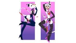 absurd_res ass bulge clothed clothing dakimakura_design demon duo enookie fizzarolli_(helluva_boss) helluva_boss hi_res humanoid imp latex latex_clothing male partially_clothed