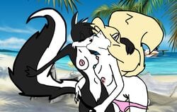 animaniacs beach black_fur blonde crossover feline interspecies looney_tunes minerva_mink mink outdoors penelope_pussycat warner_brothers white_fur