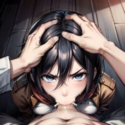 1boy 1girls ai_generated angry angry_face angry_fellatio arbitrary attack_on_titan black_eyes black_hair blowjob crying cum cum_down_throat cum_in_mouth cum_in_throat cute deepthroat eye_contact face_fucking fellatio female female_focus forced_oral gag gagging hand_on_head head_grab hi_res medium_hair mikasa_ackerman military_jacket military_uniform oral oral_creampie pale-skinned_female paradis_military_uniform penis_in_mouth petite pov pov_eye_contact scarf shingeki_no_kyojin skinny slim stable_diffusion tears teenager throat_fuck tight_throat