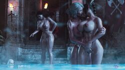 3d 3girls baldur's_gate baldur's_gate_3 ciri crossover dungeons_and_dragons female female_only forgotten_realms geralt_of_rivia huge_breasts lesbian multiple_girls pool rev3d shadowheart the_witcher_(series) the_witcher_3:_wild_hunt yennefer yuri