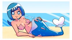 16:9 1girls 2023 beach blue_eyes blue_hair blue_tail eyes female female_focus female_only freckles hair lana's_mother_(pokemon) mermaid mermaid_tail milf moonieflav nintendo open_eyes png pokemon pokemon_sm posing primarina_(cosplay) sand signature smile solo starfish_pasties tagme tail watermark