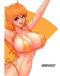 1girls breasts female female_only fully_clothed large_breasts looking_at_viewer nami one_piece orange_hair post-timeskip revealing_clothes solo zerock69