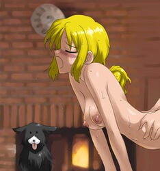 blonde_hair blush breasts canine closed_eyes dog enek kyouno_aki nipples nora_arento open_mouth riboonzunaitsu sex short_hair small_breast spice_and_wolf