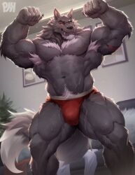 1boy 1male 2024 abs accessory anthro armpits balls bara barazoku beard biceps big_balls big_muscles big_pecs body_hair canine detailed_background excited facial_hair fit fit_male fur furry gay genitals grey_fur hands happy_trail hi_res high_resolution highres homosexual legs male male_focus male_only masculine muscles muscular muscular_anthro muscular_male nude orange_eyes original pecs pectorals penis physen pose pubic_hair silverfang solo standing striped_body stubble sweat sweating testicles tuft underwear white_hair wolf