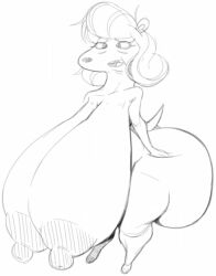 anthro ass big_breasts big_butt bovid breasts caprine female huge_breasts hyper hyper_breasts kiff_(series) ma_saddle mammal monochrome nipples sbshouseofpancakes solo