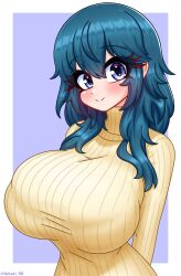 blue_eyes blue_hair breasts byleth_(fire_emblem) byleth_(fire_emblem)_(female) female female_only fire_emblem fire_emblem:_three_houses huge_breasts lukari nintendo solo