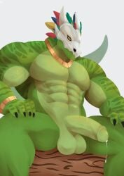 1boy abs anthro balls biceps bone boner erection furry furry_only genitals green_body green_scales green_skin lizard male male_only mask muscular muscular_anthro muscular_male nude reptile scales scalie solo solo_male terraria warsyl witch_doctor_(terraria)