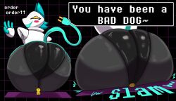 butt_crush deltarune facesitting female macro micro size_difference tasque_manager_(deltarune) text veruveru21