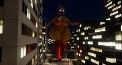 3d_(artwork) big_breasts city five_nights_at_freddy's five_nights_at_freddy's_2 game_cg giant giantess goolba growth_zone huge_toy_chica larger_female macro naked_female robot screencap toy_chica_(fnaf) unreal_engine_5 walking