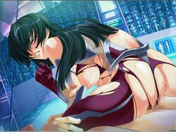 animated black_hair breasts censored clothes green_eyes highres igawa_asagi insertion kagami nipples penis taimanin_asagi torn