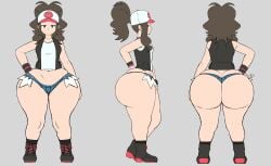 1girls ass_bigger_than_head ass_cleavage ass_focus ass_window blue_eyes bottom_heavy breastless brown_hair bubble_butt butt_crack casual character_sheet clothed dumptruck_ass female female_only grey_impact hilda_(pokemon) huge_ass jeans no_underwear pokemon pubic_hair pubic_hair_peek short_shorts shorts sideass thick_thighs