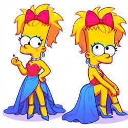 ai_generated artist_request bart_simpson bartina_simpson bow_ribbon feminine_pose feminization high_heels jewelry makeup prom_dress ribbon rule_63 simple_background source_request the_simpsons white_background yellow_skin