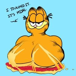 big big_breasts cartoon cartoony female_furry food food_play furry furry_breasts furry_female garfield_(series) garfield_the_cat genderswap_(mtf) lasagna massive_breasts rule_63