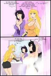 black_hair black_hair_female blake_belladonna blonde_female blonde_hair brushing_teeth fjtiko long_hair long_hair_female milf mother nude_female purple_eyes raven_branwen red_eyes robotic_arm rwby stream wet wet_body yang_xiao_long yellow_eyes zronku