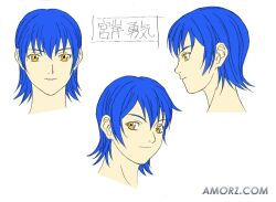 blue_hair colored_sketch discipline:record_of_a_crusade discipline_zero miyagishi_yuuki short_blue_hair short_hair sketch smiling yellow_eyes