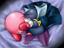 after_sex anus blue_skin blush cape closed_eyes color cum erection female kirby kirby_(series) kurobedamu male meta_knight penis pink_skin pussy side_view tagme vulva