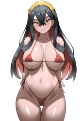 1girls ai_generated alternate_breast_size bikini black_hair breasts carmine_(pokemon) celia_1127 female hi_res hips huge_breasts light-skinned_female light_skin long_hair micro_bikini naughty_face nintendo pokemon pokemon_sv red_hair simple_background stable_diffusion thick_thighs thighs two_tone_hair wide_hips yellow_eyes