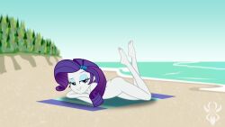 1girls accurate_art_style ass beach bedroom_eyes blue_eyes completely_naked completely_nude completely_nude_female equestria_girls female female_only laying_down laying_on_stomach legendary-spider long_hair looking_at_viewer my_little_pony naked naked_female nude nude_female purple_hair rarity_(eg) solo solo_female white_body white_skin