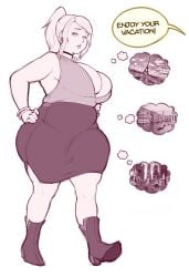 1girls 2021 bbw belly breasts chubby chubby_female english english_text female female_focus hi_res high_resolution highres hips huge_breasts medium_hair offscreen_character pewbutt plump ponytail solo solo_female solo_focus speech_bubble text thick_thighs thighs voluptuous wide_hips