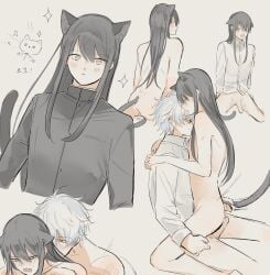 2boys bishonen black_hair blush cat_ears cat_tail catboy class_3-z erection esther_0728 femboy gakuran gay gintama gintoki_sakata hot_dogging imminent_sex katsura_kotarou long_hair long_hair_male male male_only multiple_scenes nude official_alternate_costume penis school_uniform teacher teacher_and_student twink uncensored yaoi yellow_eyes