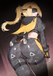 1girls ass big_ass blonde_hair bubble_butt cameltoe clothing dat_ass fat_ass female female_only huge_ass large_ass looking_at_viewer looking_back nvl png soldier solo thick_ass thick_thighs trigger_(zenless_zone_zero) visor wide_hips zenless_zone_zero