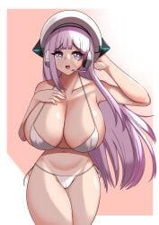 1girls big_breasts bikini breasts d4dj hat headphones huge_breasts izumo_saki juicy large_breasts long_hair luex pussy swimsuit thick_thighs thighs wide_hips