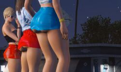 blonde_female blonde_hair blue_skirt bob_cut bracelet bracelets bustier city corruption denim_jacket gta5 gta_5 gta_v gtav hooker leather_skirt long_hair long_legs miniskirt multiple_girls prostitute prostitution red_skirt smoking smoking_cigarette street_hooker streetwalker tagme thick_thighs