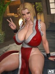 1girls 3:4 3d 3d_(artwork) ass big_ass big_breasts blonde_hair breasts brown_eyes cosplay crossover crossover_cosplay curvaceous curvy curvy_female curvy_figure fatal_fury female female_only hagiwara_studio huge_breasts king_of_fighters large_breasts mai_shiranui_(cosplay) muscular muscular_female naruto thick_thighs tsunade