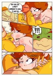 1girls artlaccer_(artist) blowjob bowser_jr. breasts breasts_bigger_than_head breasts_out brown_hair busty doctor dr._daisy dr._mario_(series) fellatio large_breasts legs light_skin mario_(series) naked naked_female nipples princess_daisy thighs undressing