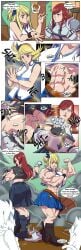 2girls abs clothed comic erza_scarlet fairy_tail growgetter lucy_heartfilia muscle_growth muscular_female skirt strong_woman transformation transformation_sequence