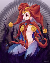 1girls breasts chrono_(series) chrono_cross clown female female_only harle harlequin jester jester_cap jester_hat jester_outfit nipple pierced_nipples solo solo_female tagme undressing