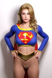 1girls 3d blonde_hair bottomless dc_comics female ledeuss556 pubic_hair pussy solo supergirl