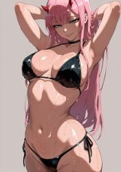 ai ai_generated bikini breasts chest darling_in_the_franxx heisel_ai oiled pink_hair underwear wet zero_two_(darling_in_the_franxx)