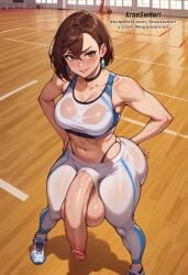 ai_generated big_penis bra cum cum_drip cum_on_body cum_on_breasts cum_on_face futa_focus futa_only futanari huge_ass huge_breast huge_butt huge_cock krauswnori sportswear