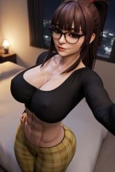 1girls 3d 3d_(artwork) abs ai ai_generated athletic_female bangs bare_midriff big_ass big_breasts black_shirt blunt_bangs brown_hair busty female fit_female glasses long_hair long_sleeves madz(oc) muscular_female obliques pawg perfect_ass perfect_body plaid plaid_pants ponytail radnsad selfie slim_girl slim_thick slim_waist solo solo_female solo_focus thick_thighs tight_clothing toned_female yellow_pants