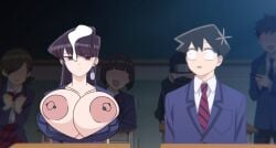 condom cum editorl huge_breasts komi-san_wa_komyushou_desu komi_shouko nipple_piercing public used_condom useless_clothing