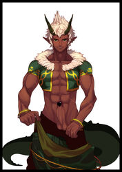 arad_senki dark_skin demon demon_boy dungeon_and_fighter dungeon_fighter_online green_eyes itrenok male male_only monster_boy pointless_censoring pointy_ears solo tagme tail white_hair