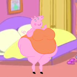 bed bedroom edit fat female huge_ass huge_breasts mommy_pig obese obese_female peppa_pig pig solo swine unknown_artist