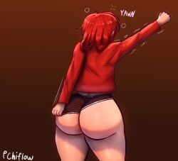 1girls ass big_ass bubble_butt clothing commission dat_ass fat_ass female female_only huge_ass large_ass original panties peachiflow png rear_view red_hair samsara_(nirvanaspantheon) shirt solo stretching thick_ass thick_thighs wide_hips yawn