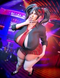 1girls 3d areola_slip areolae big_breasts black_hair breasts cigarette female goth goth_girl huge_breasts juliet_starling lollipop_chainsaw massive_breasts school_uniform sekaithereturn smoking solo twintails