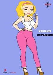 1girls 2025 aged_up american_dragon:_jake_long big_breasts blonde_hair blue_eyes breasts disney disney_channel female_only hand_on_hip heels jeans lipstick long_hair long_hair_female patreon patreon_logo patreon_username rose_(huntsgirl) solo solo_female solo_focus tagme xantx