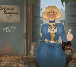 2025 2d 2d_(artwork) big_breasts big_thighs blonde_female blonde_hair blonde_hair_female blue_bodysuit blushing bodysuit boobs boobs_bigger_than_head breasts breasts_bigger_than_head fallout fallout_(series) light-skinned_female light_skin mr_fuga mrfuga nervous nervous_expression nervous_face nervous_female nervous_smile prostitution seductive seductive_body seductive_eyes seductive_look shy shy_expression shy_smile strip_game thick thick_ass thick_hips thick_legs thick_thighs tight_clothing tits tits_bigger_than_head vault_dweller vault_girl vault_meat vault_suit yellow_hair