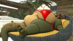 3d anthro anthro_only bbw big_breasts breasts cleavage female furry huge_breasts kingofthekabuto morbidly_obese overweight queenofthekabuto thick_thighs wide_hips