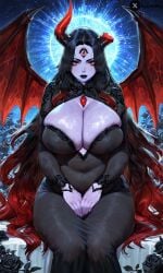 1girls 3_eyes ai_generated allmon big_breasts black_dress black_hair black_hat black_lips black_lipstick black_rose chubby chubby_belly chubby_female demon demon_girl demon_horns demon_wings dress forehead_eye garden goddess hat huge_breasts long_hair makeup massive_breasts messy_hair milf milf_love_young_man mommy mommy_kink multi_eye night plump red_eyes red_horns red_wings sagging_breasts solo taller_female thick_thighs villainess violet_skin voluptuous wings