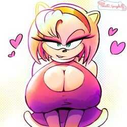 amy_rose anthro artist_logo big_breasts boob_window breasts clothed clothing dress furry hairband hedgehog huge_breasts mammal mobian_(species) nautti_spaghetti nipple_bulge no_visible_genitalia pink_fur quills seductive seductive_look seductive_smile sega solo_female sonic_(series) sonic_the_hedgehog_(series)