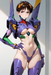 ai_generated cyborg eva_01 genderswap genderswap_(mtf) navel neon_genesis_evangelion pout rule63 self_upload shinji_ikari skindentation stable_diffusion underboob