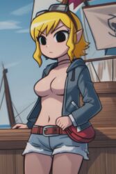 1girls :( ai ai_generated bag belt black_eyes blonde_female blonde_hair blonde_hair blonde_hair_female breasts breasts_out crossover crossover_cosplay female female_focus female_only goggles goggles_on_head hylian hylian_ears jacket jacket_open navel nintendo open_jacket pantyhose pirate_ship pointy_ears quinzo11 ramona_flowers_(cosplay) scott_pilgrim scott_pilgrim_takes_off self_upload standing standing_female tetra the_legend_of_zelda the_legend_of_zelda:_the_wind_waker the_wind_waker