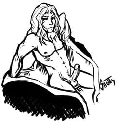 1boy alucard_(castlevania) balls castlevania erection male male_only penis solo symphony_of_the_night tagme