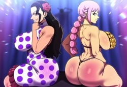 2girls ai_generated ass big_ass big_breasts black_hair bottom_heavy dat_ass dumptruck_ass female female_focus huge_ass mullon novelai one_piece rebecca_(one_piece) viola_(one_piece)